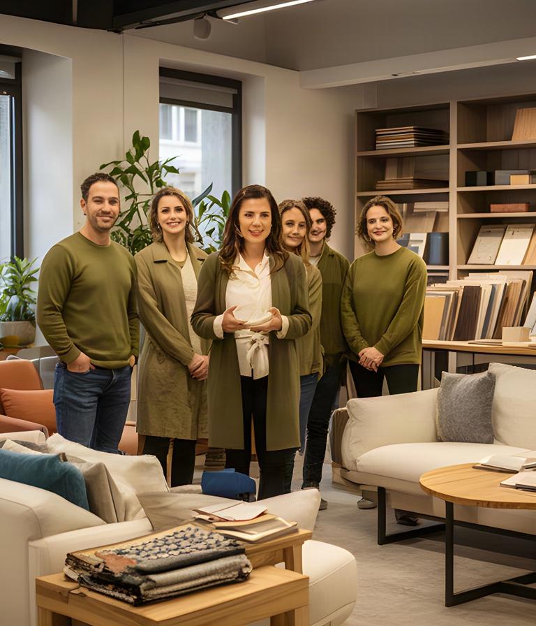 Fondatrice e collaboratori di A1 Casa Trento nello showroom di arredamento a Trento